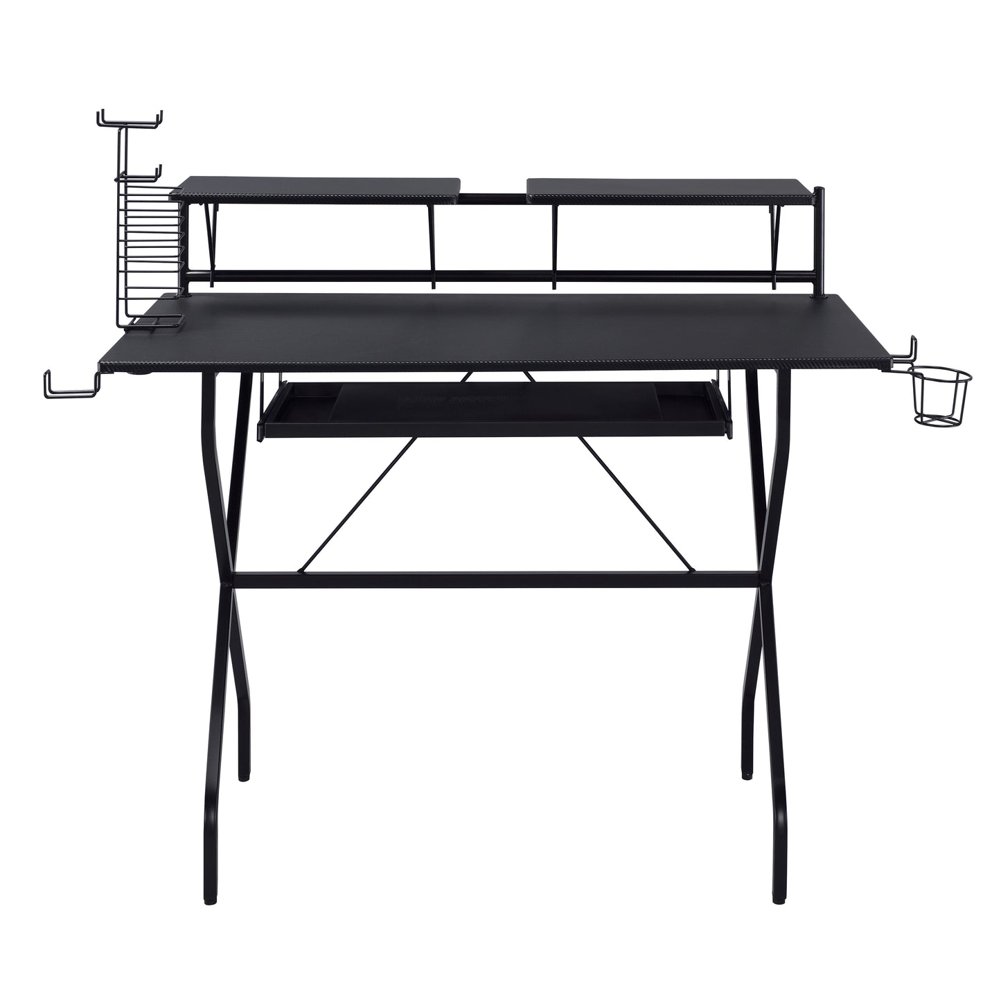 Black Rectangular Computer Desk with Keyboard Tray for Home Office