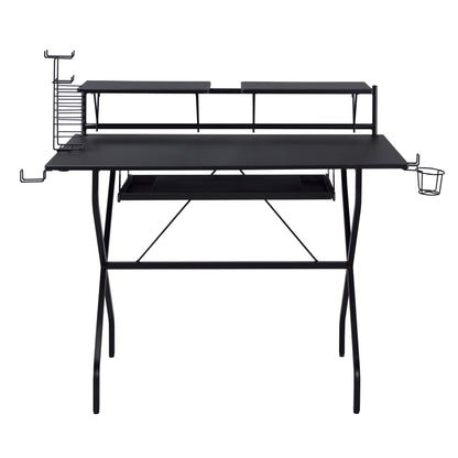 Black Rectangular Computer Desk with Keyboard Tray for Home Office