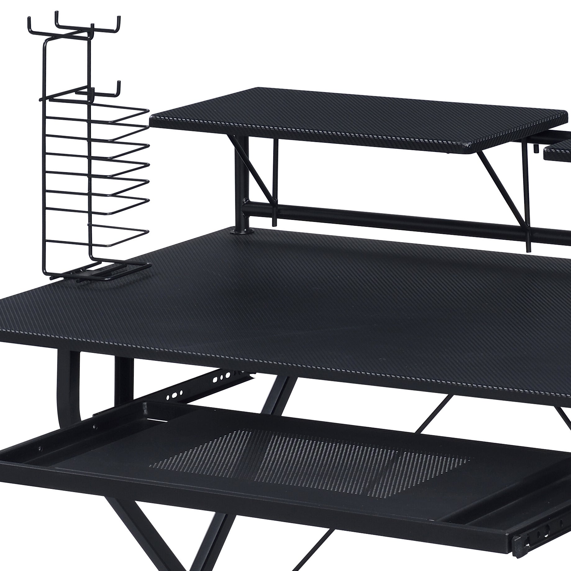Black Rectangular Computer Desk with Keyboard Tray for Home Office