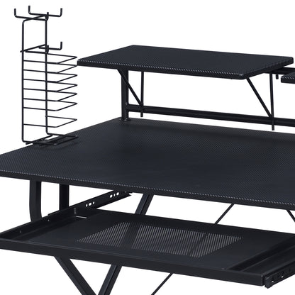 Black Rectangular Computer Desk with Keyboard Tray for Home Office