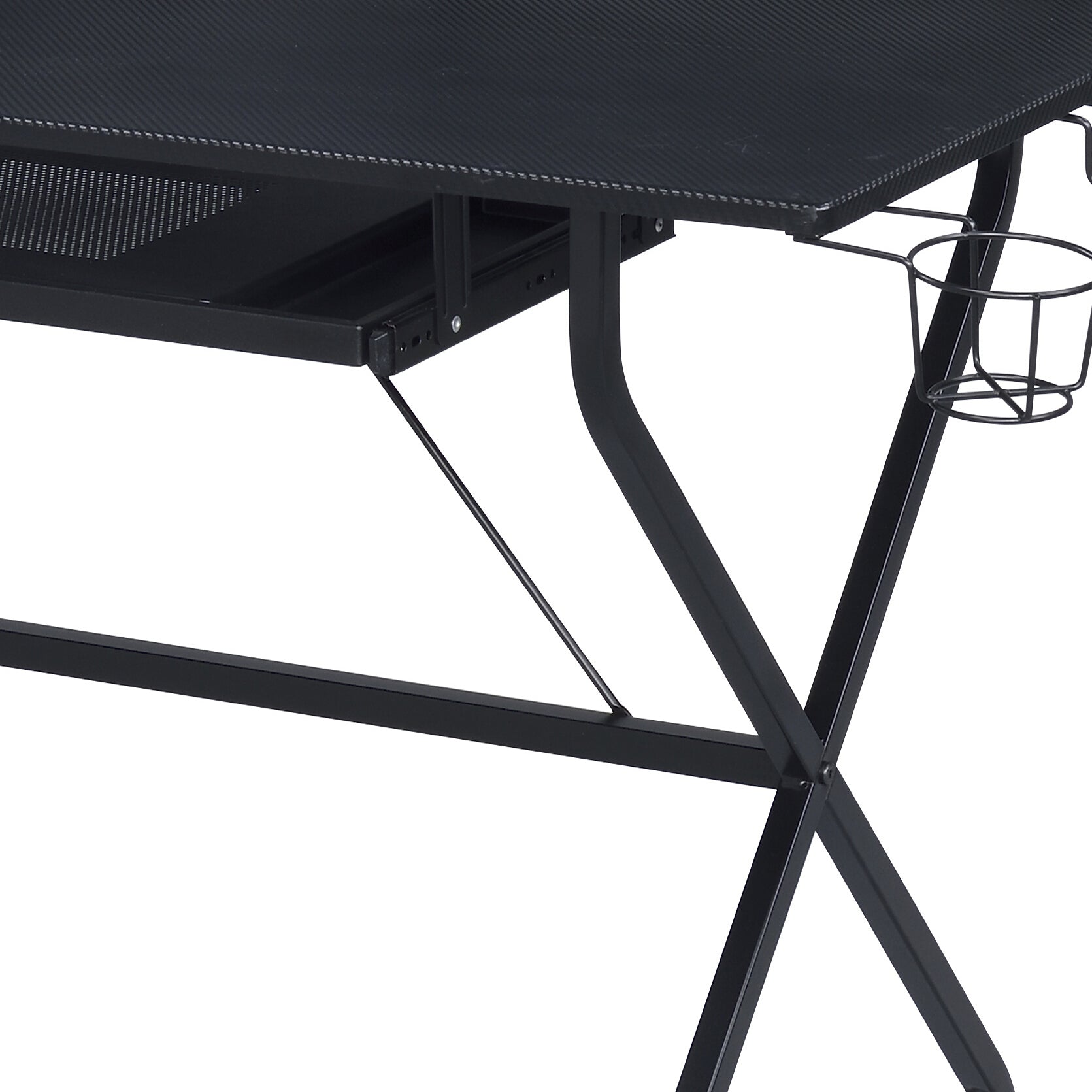Black Rectangular Computer Desk with Keyboard Tray for Home Office