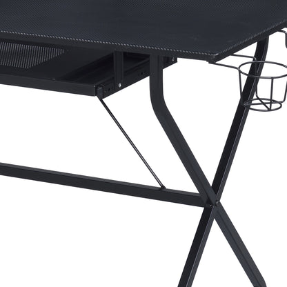 Black Rectangular Computer Desk with Keyboard Tray for Home Office
