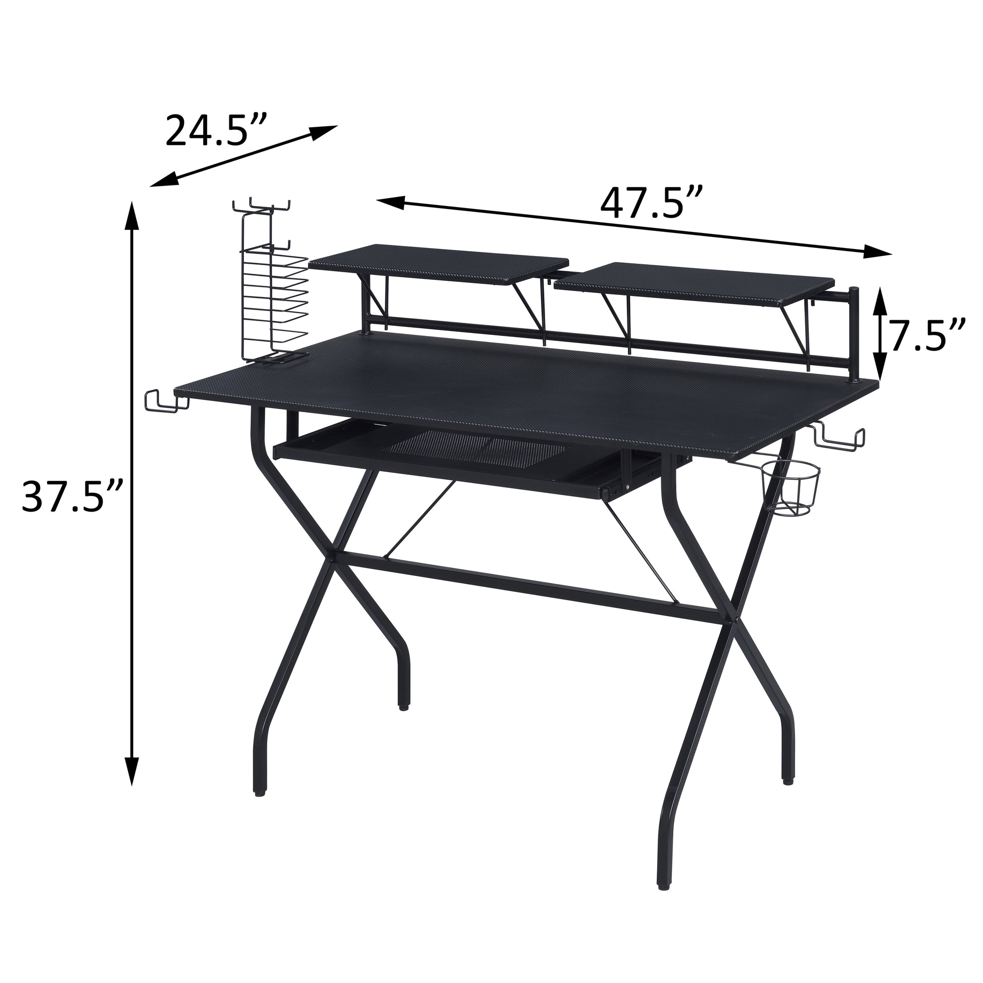 Black Rectangular Computer Desk with Keyboard Tray for Home Office