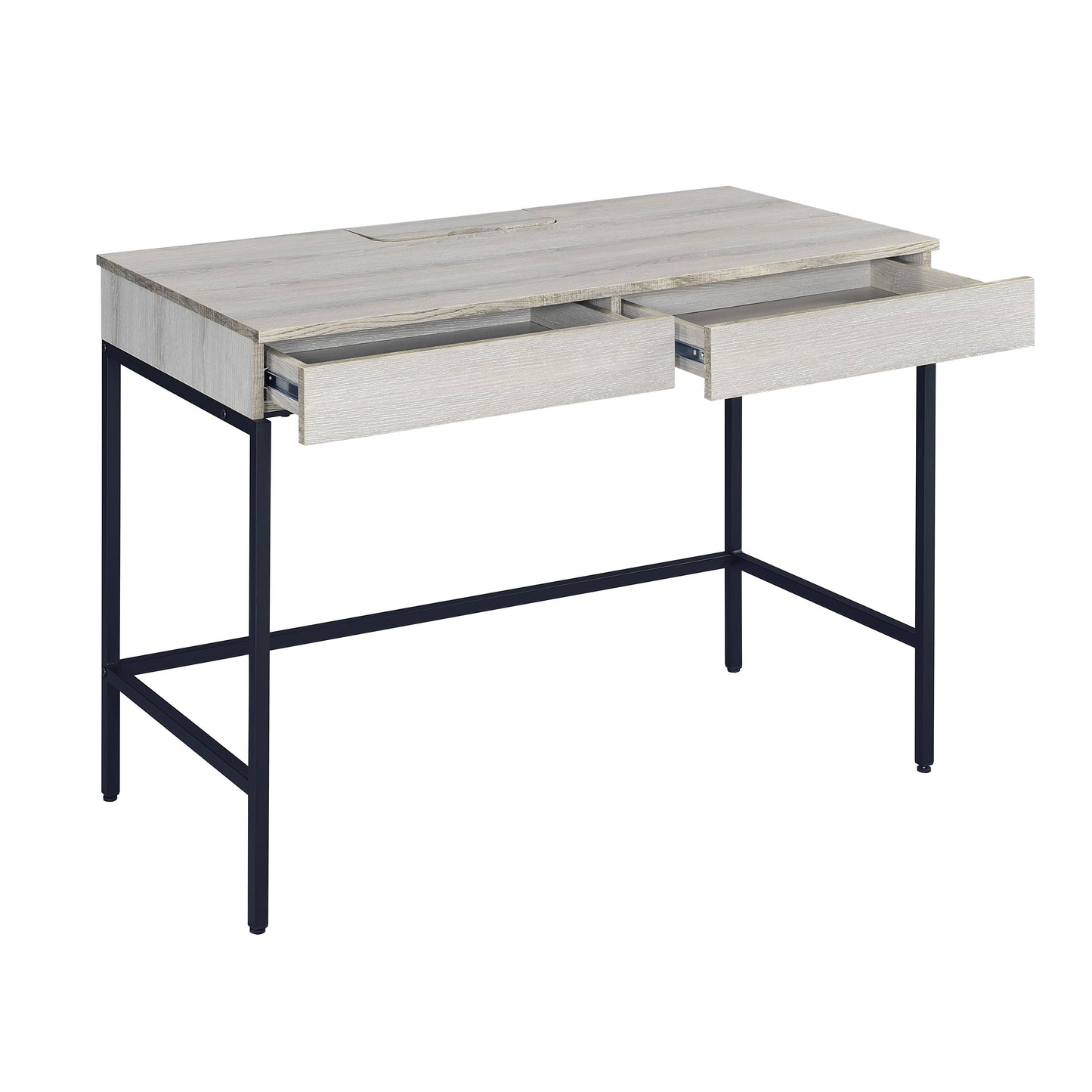 Natural Black Writing Desk with 2 Drawers - Office Storage