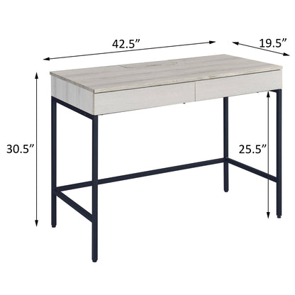 Natural Black Writing Desk with 2 Drawers - Office Storage