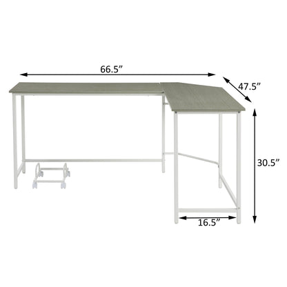 Grey and White L-Shape Computer Desk - Modern Office Desk