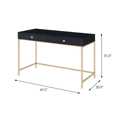 Black Gold Wood Metal Writing Desk for Modern Office Productivity for Home Office