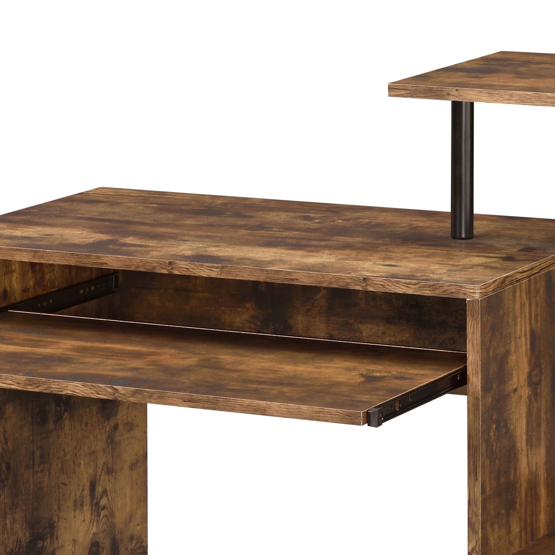 Weathered Oak & Black Computer Desk - Storage Shelves, Keyboard Tray