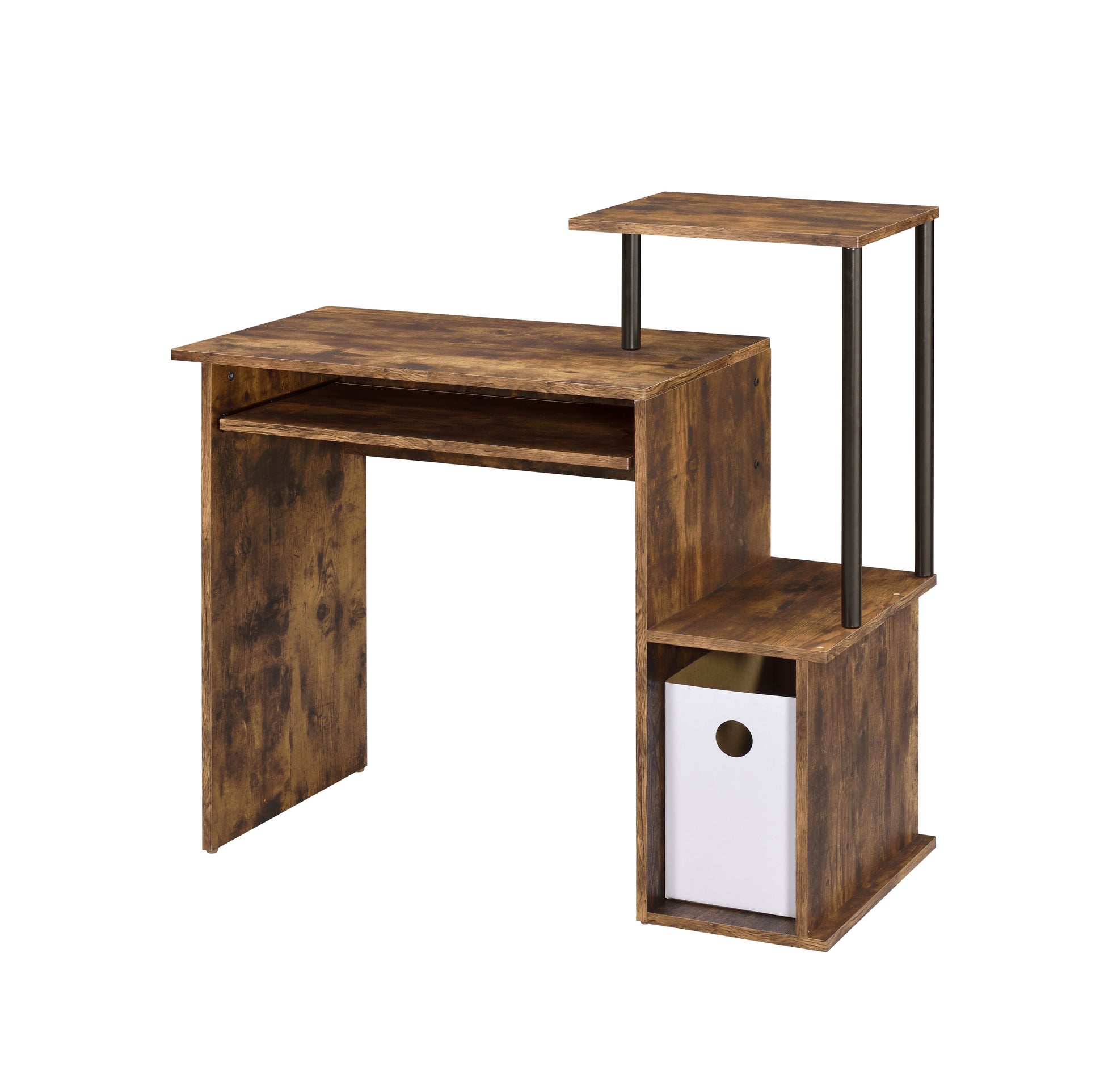 Weathered Oak and Black Computer Desk with Keyboard Tray