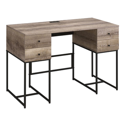 Modern Rustic Oak Writing Desk with 4 Storage Drawers