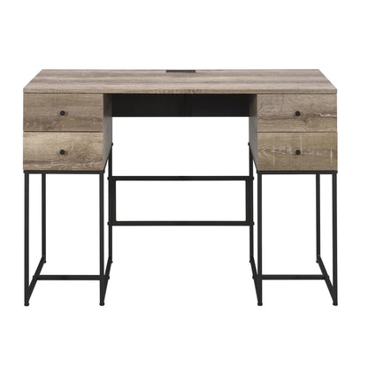 Modern Rustic Oak Writing Desk with 4 Storage Drawers