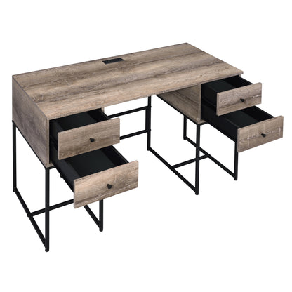 Modern Rustic Oak Writing Desk with 4 Storage Drawers