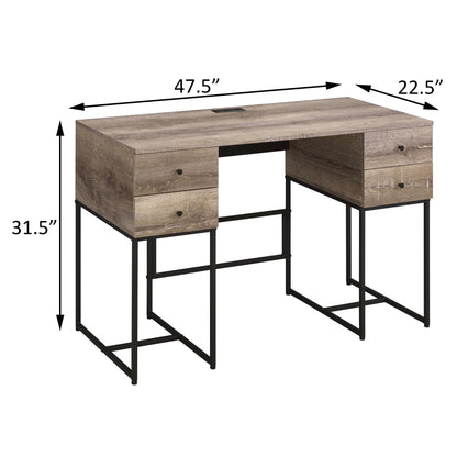 Modern Rustic Oak Writing Desk with 4 Storage Drawers