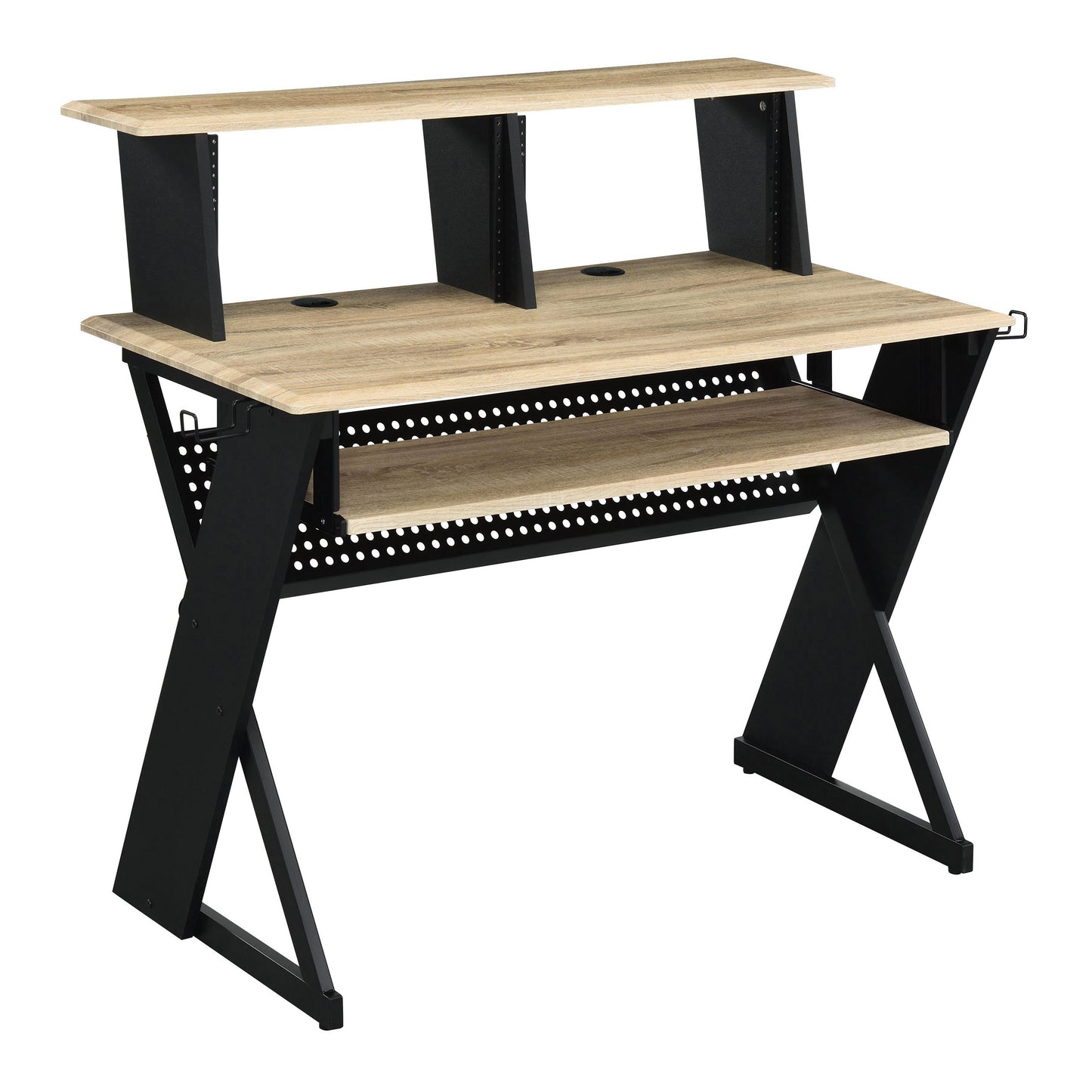 Natural Black Computer Desk with Shelves & Keyboard Tray for Home Office