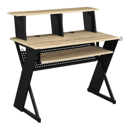 Natural Black Computer Desk with Shelves & Keyboard Tray for Home Office