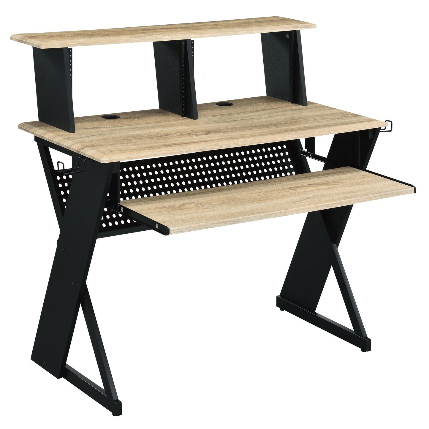 Natural Black Computer Desk with Shelves & Keyboard Tray for Home Office