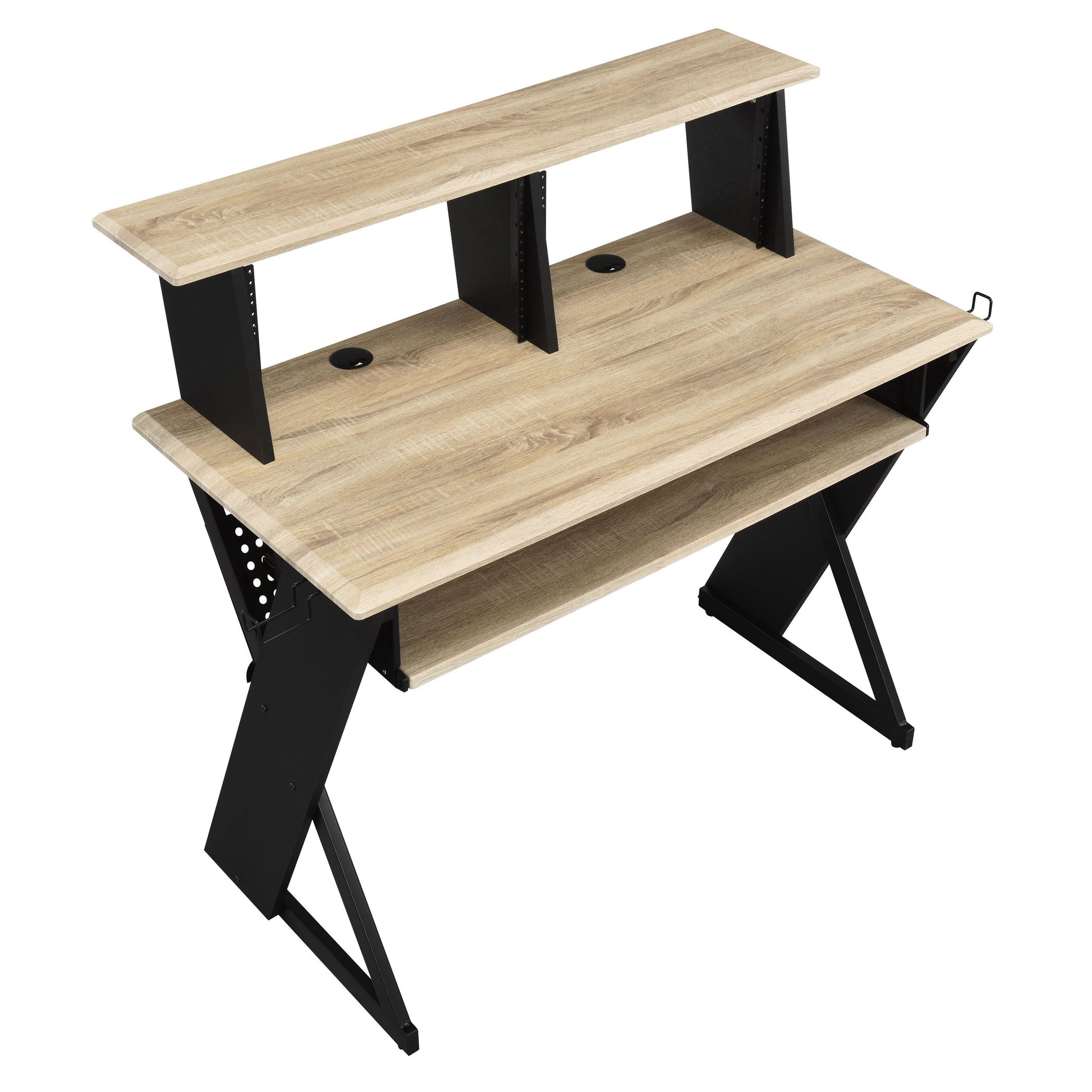 Natural Black Computer Desk with Shelves & Keyboard Tray for Home Office