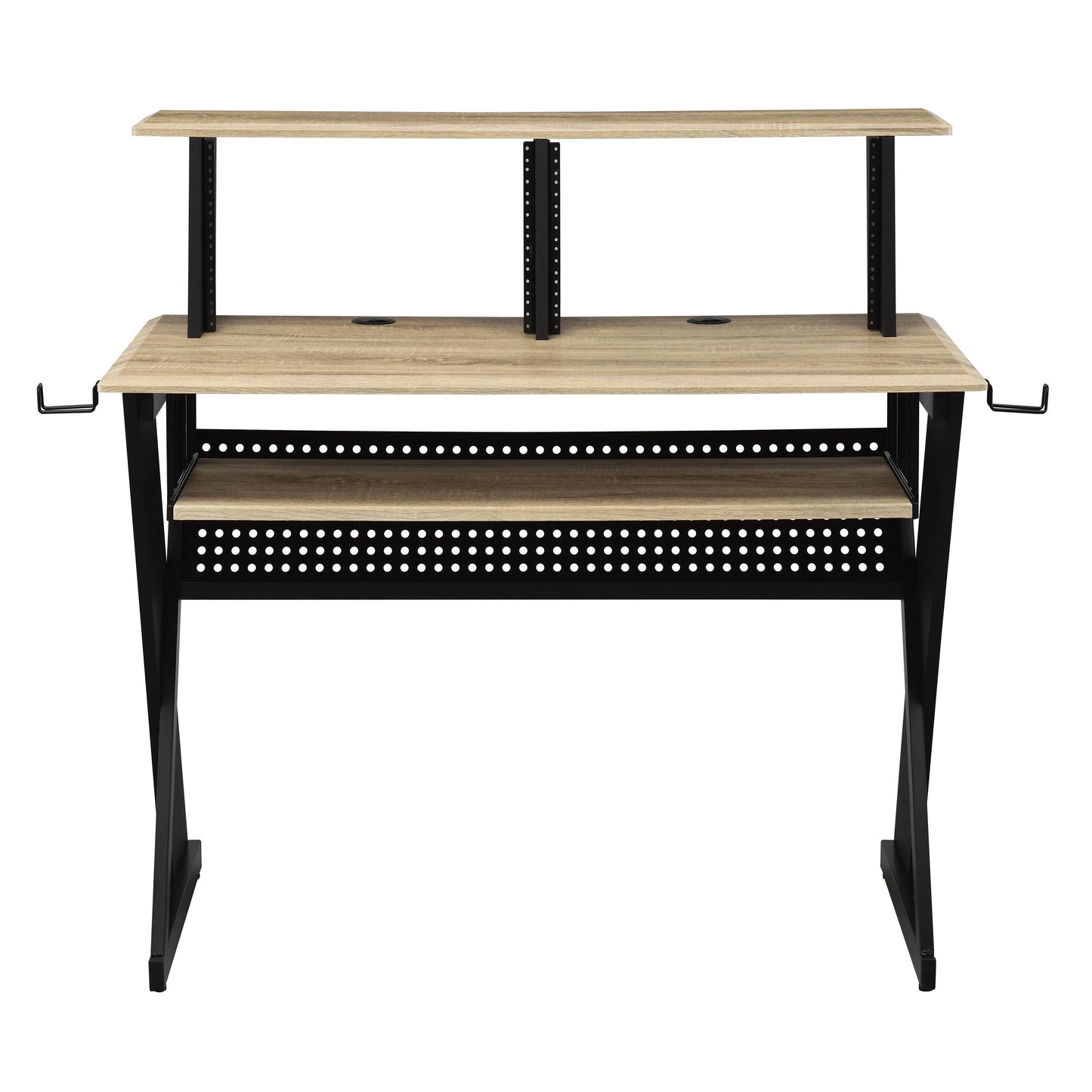 Natural Black Computer Desk with Shelves & Keyboard Tray for Home Office