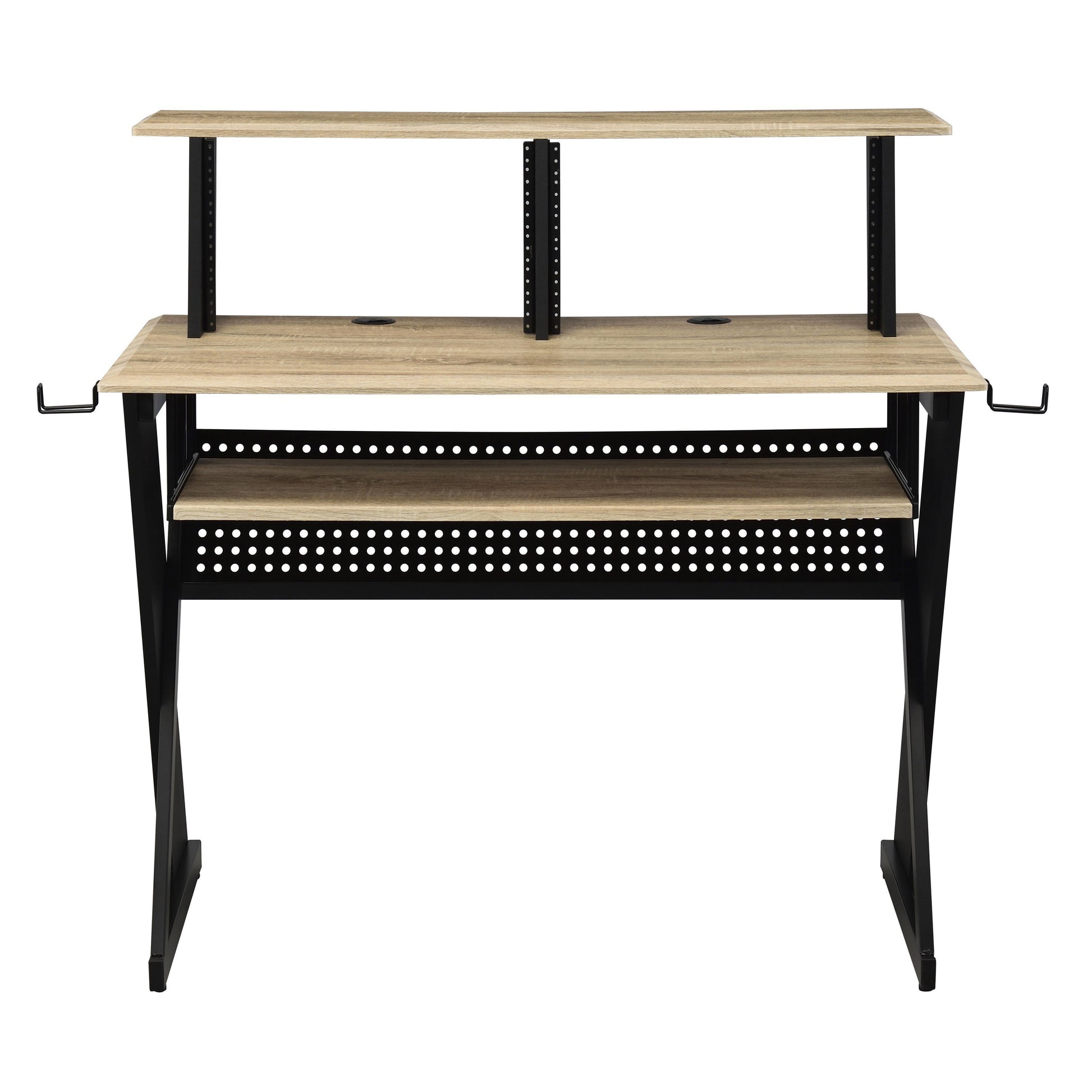 Natural Black Computer Desk with Shelves & Keyboard Tray for Home Office