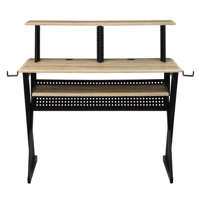 Natural Black Computer Desk with Shelves & Keyboard Tray for Home Office