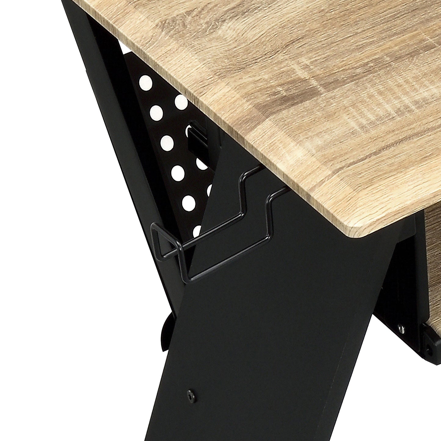 Natural Black Computer Desk with Shelves & Keyboard Tray for Home Office