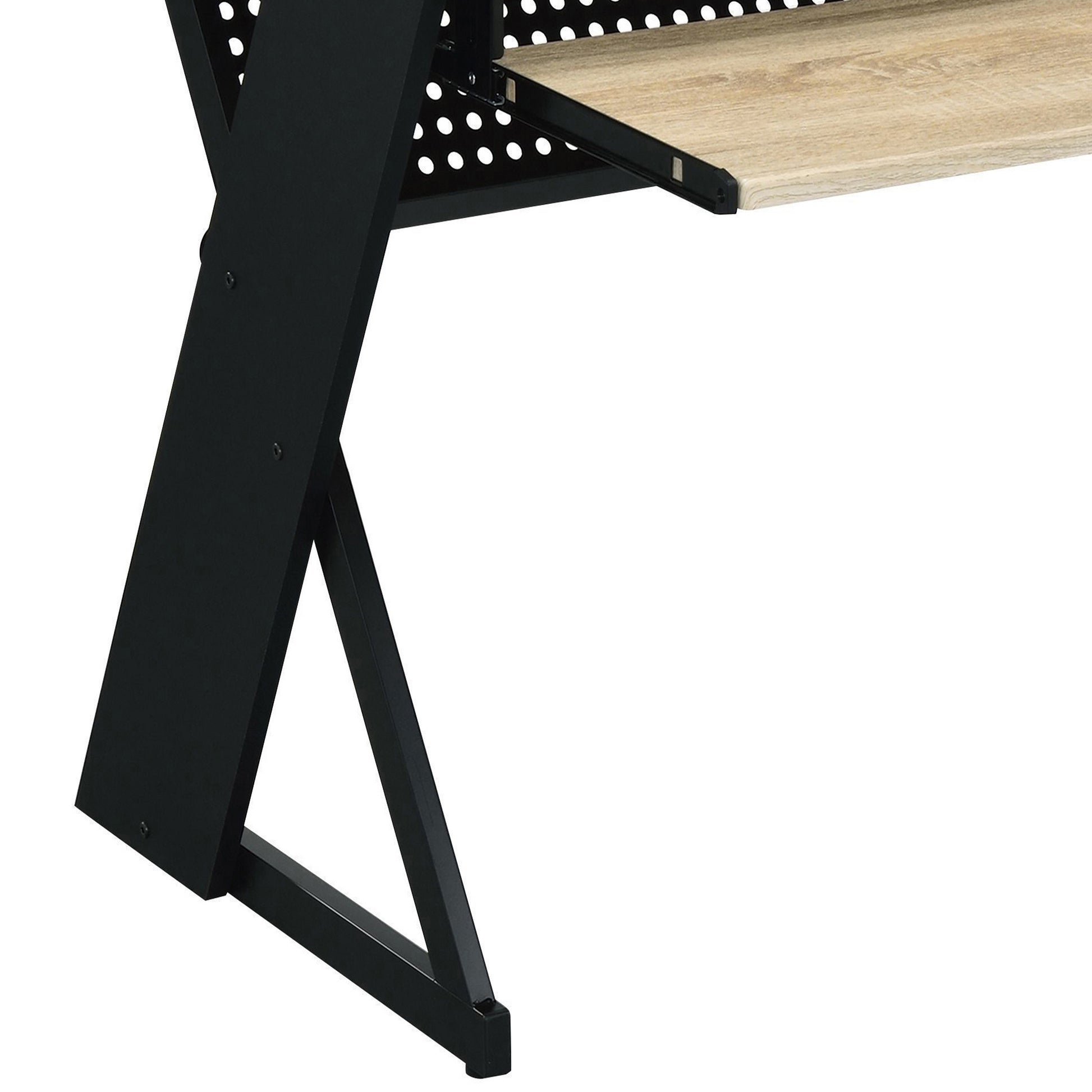 Natural Black Computer Desk with Shelves & Keyboard Tray for Home Office