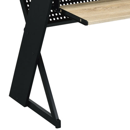 Natural Black Computer Desk with Shelves & Keyboard Tray for Home Office