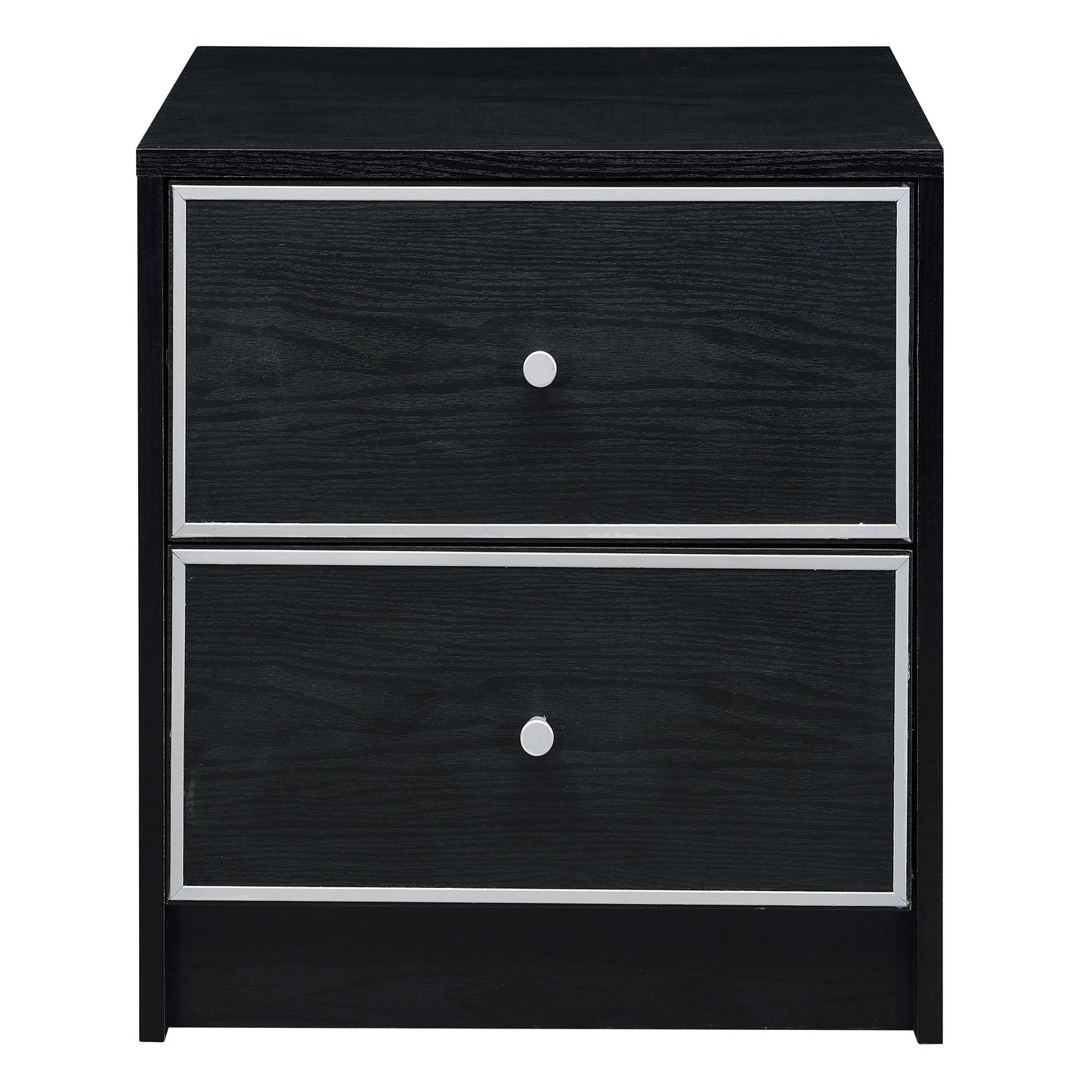 Black and Silver Industrial Nightstand with 2 Drawers