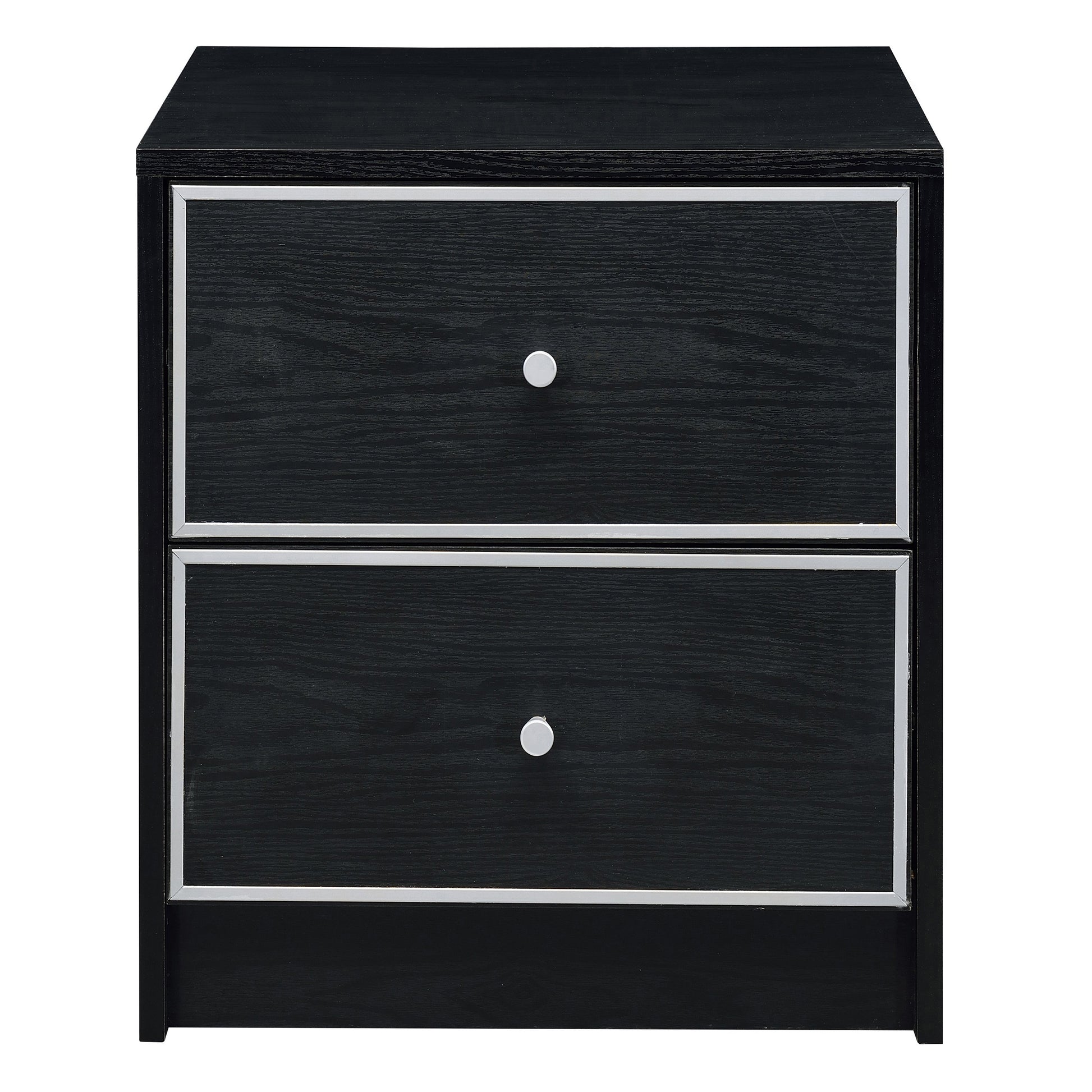Black and Silver Industrial Nightstand with 2 Drawers