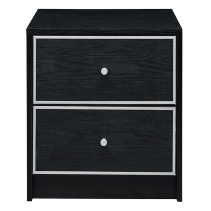 Black and Silver Industrial Nightstand with 2 Drawers