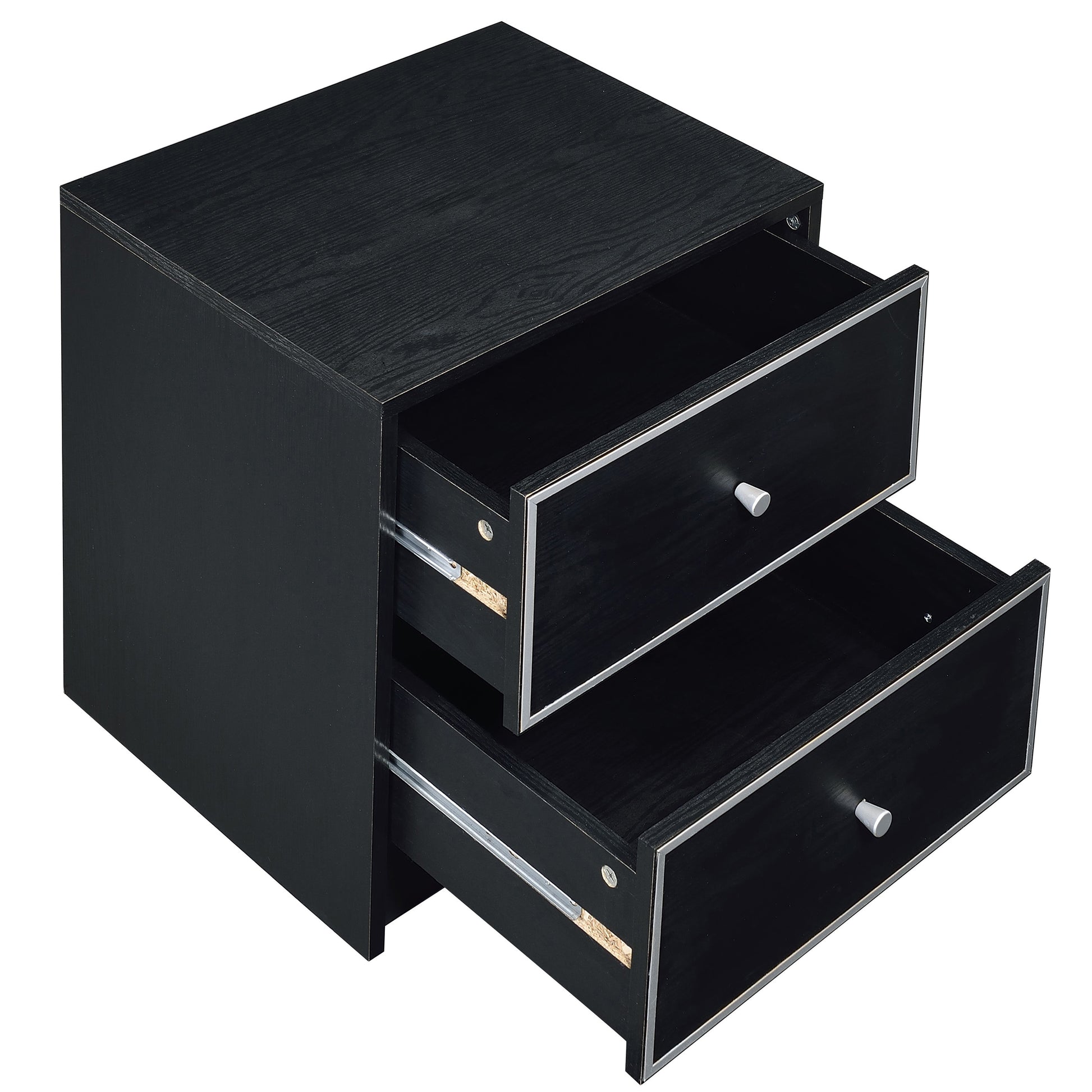 Black and Silver Industrial Nightstand with 2 Drawers