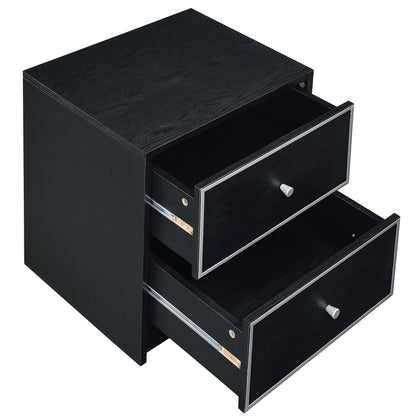 Black and Silver Industrial Nightstand with 2 Drawers