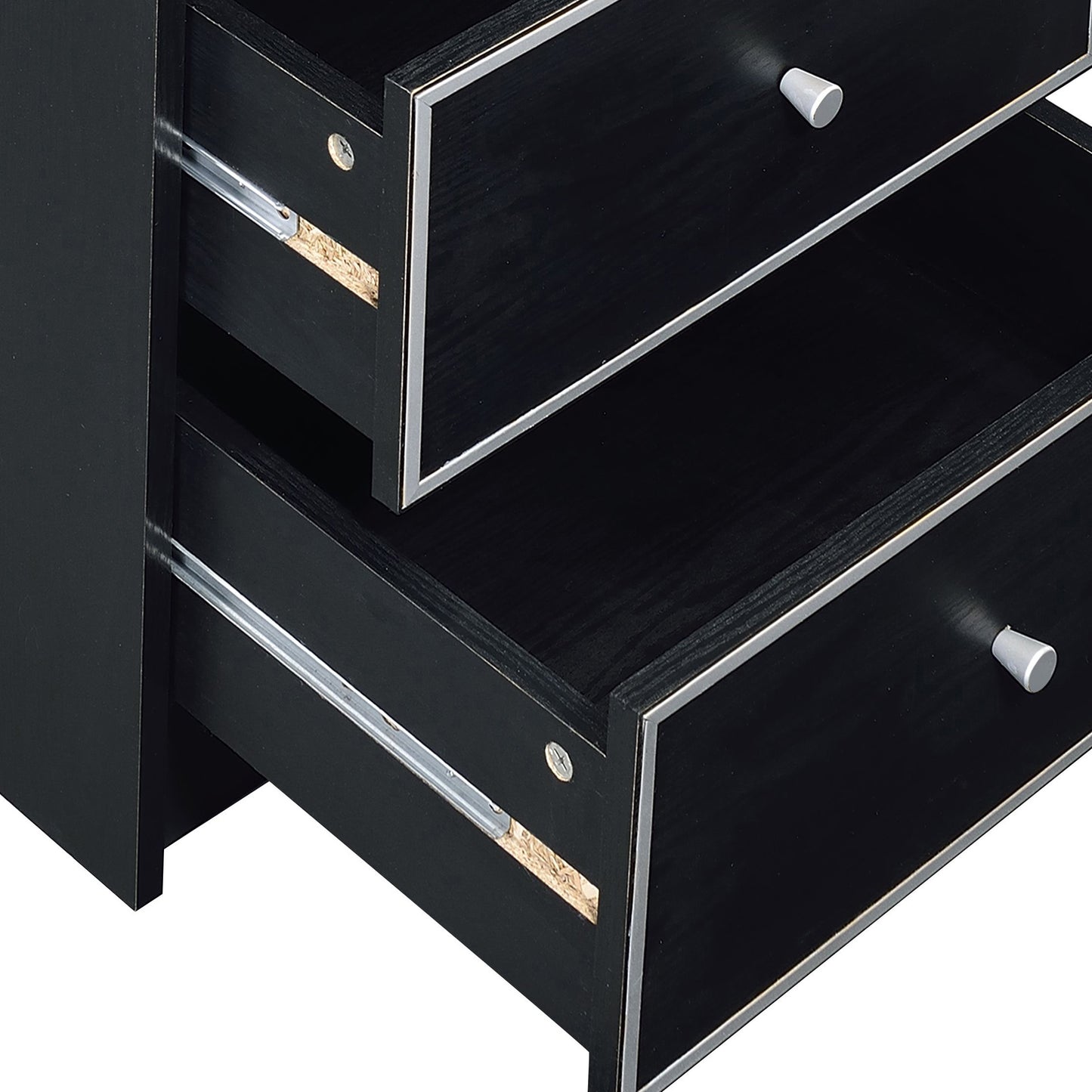 Black and Silver Industrial Nightstand with 2 Drawers