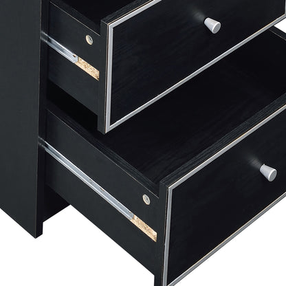 Black and Silver Industrial Nightstand with 2 Drawers