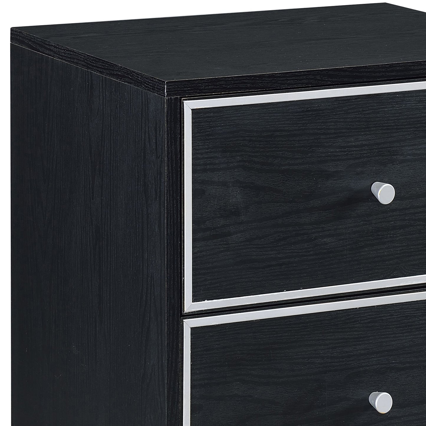 Black and Silver Industrial Nightstand with 2 Drawers