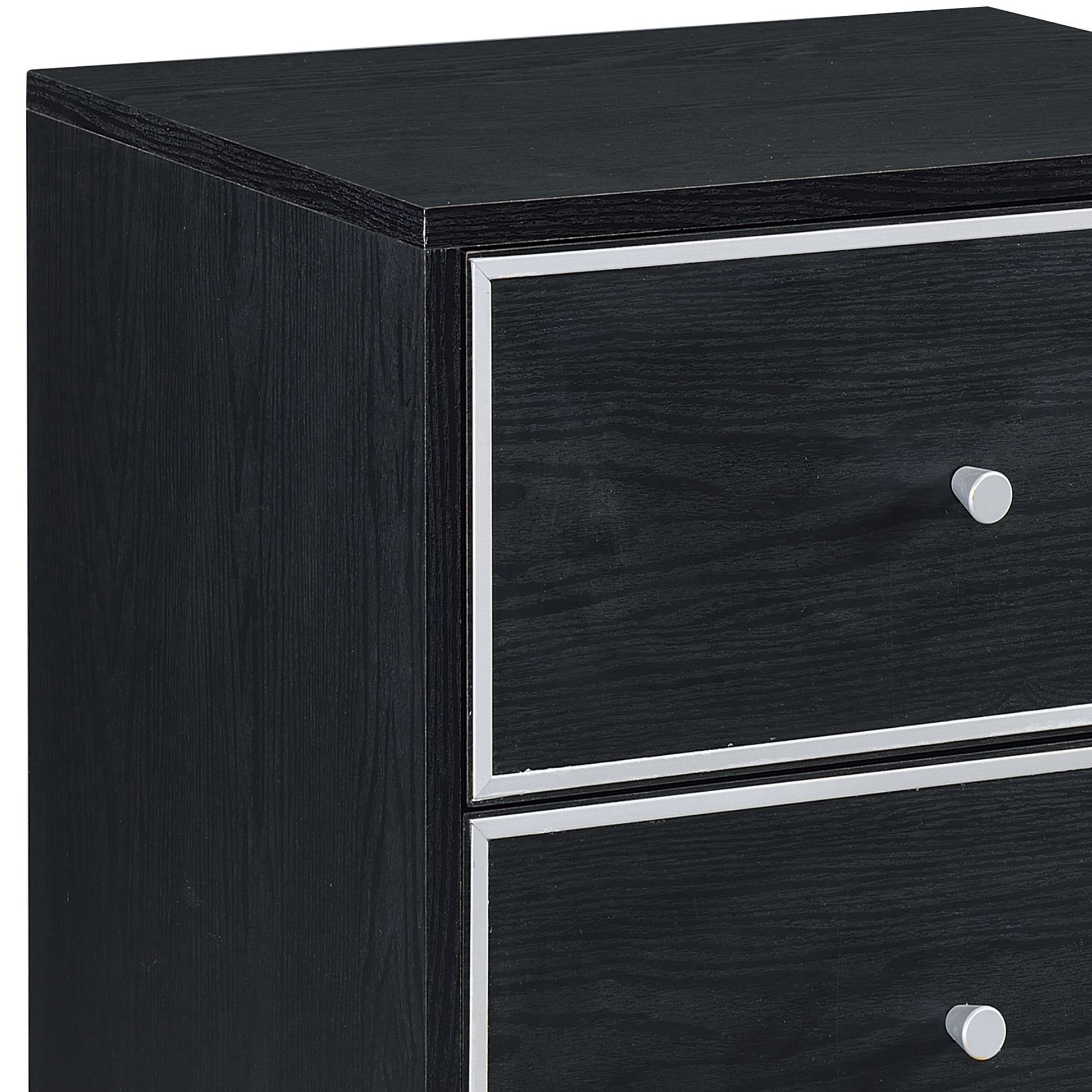 Black and Silver Industrial Nightstand with 2 Drawers