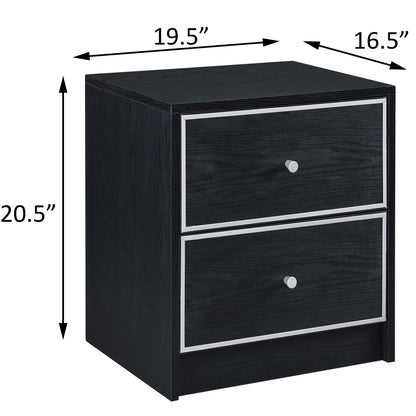Black and Silver Industrial Nightstand with 2 Drawers