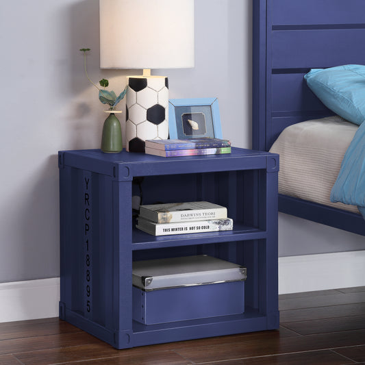 Blue Nightstand with Open Shelf