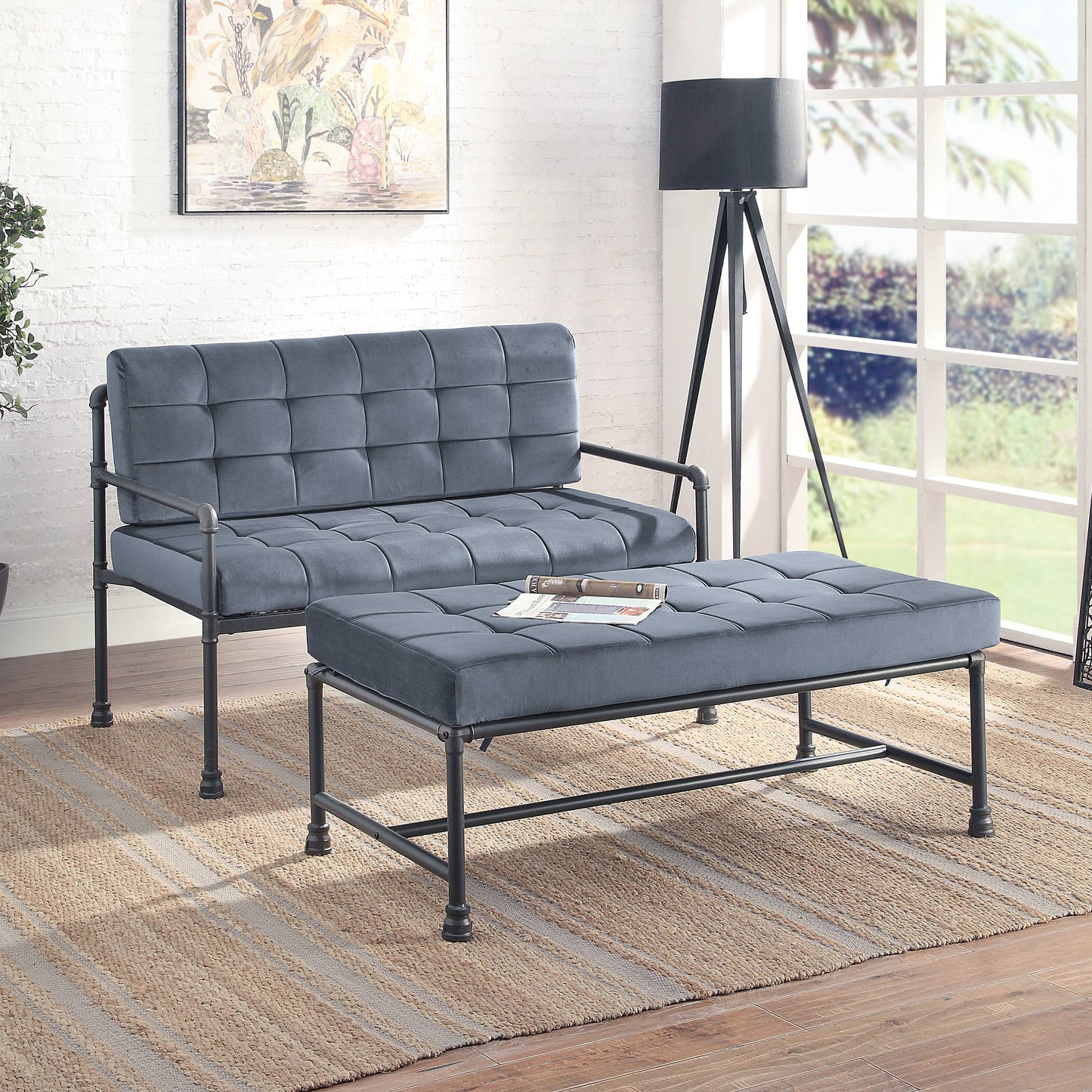 Grey Industrial Fabric Bed Bench - 48.5" x 24.5"