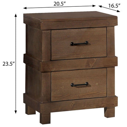 Antique Oak 2-Drawer Nightstand - Farmhouse Style