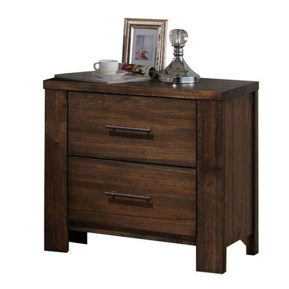 Vintage Oak Rubberwood Nightstand with Two Drawers for Bedroom Storage