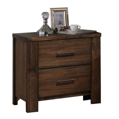 Vintage Oak Rubberwood Nightstand with Two Drawers for Bedroom Storage