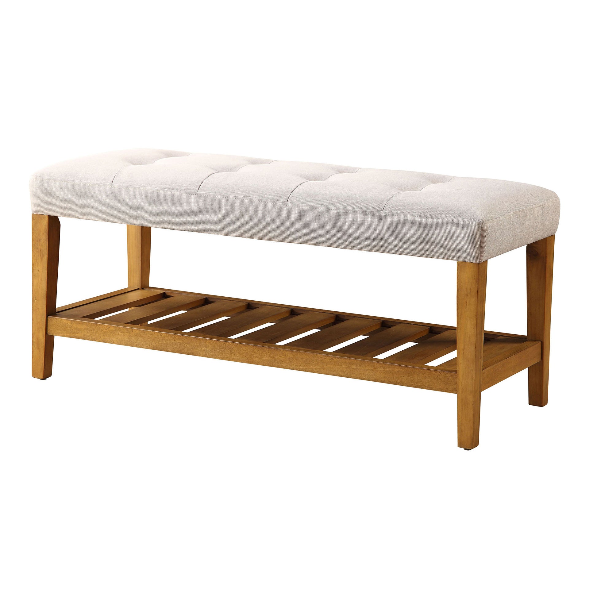 Light Grey & Oak Tufted Bench with Storage