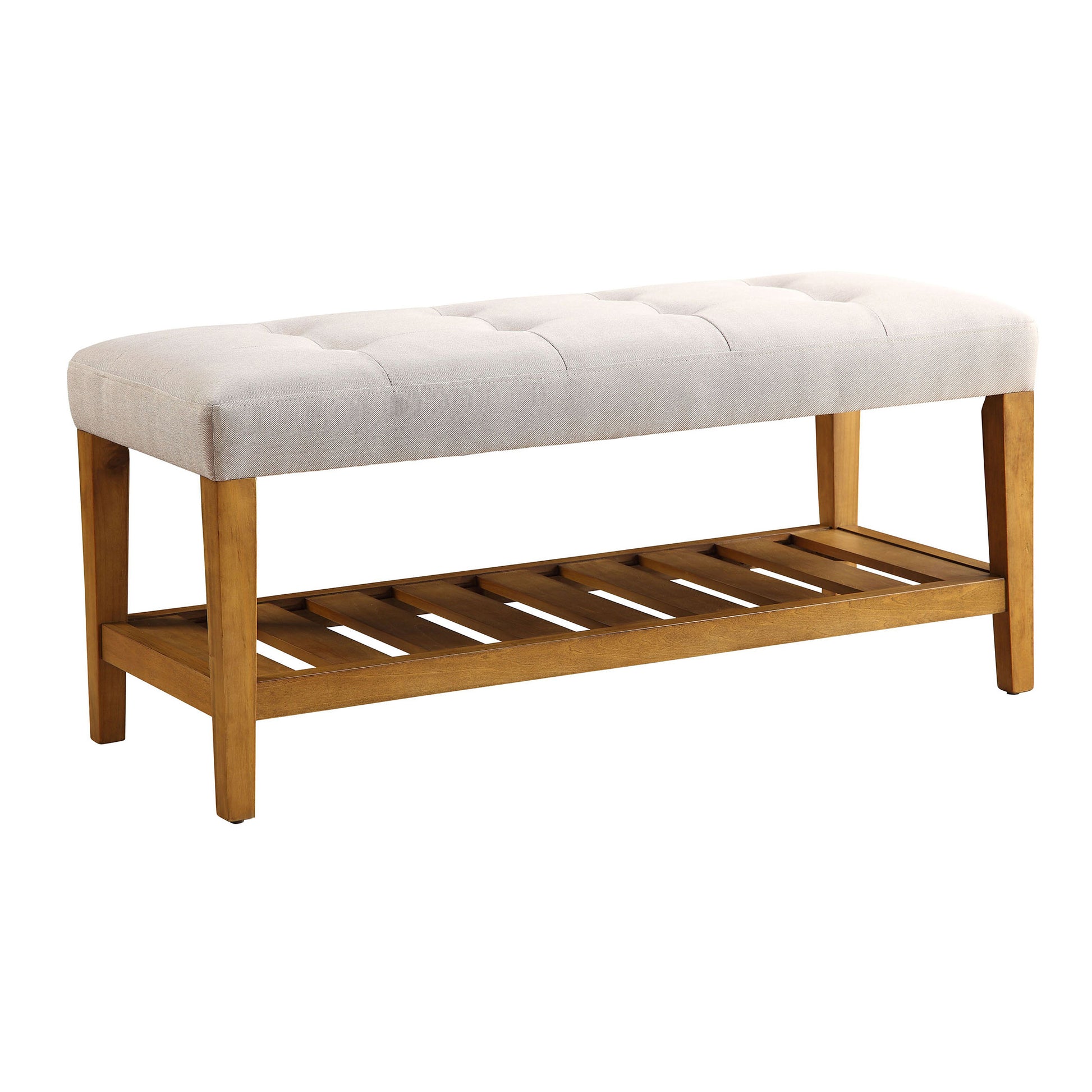 Light Grey & Oak Tufted Bench with Storage