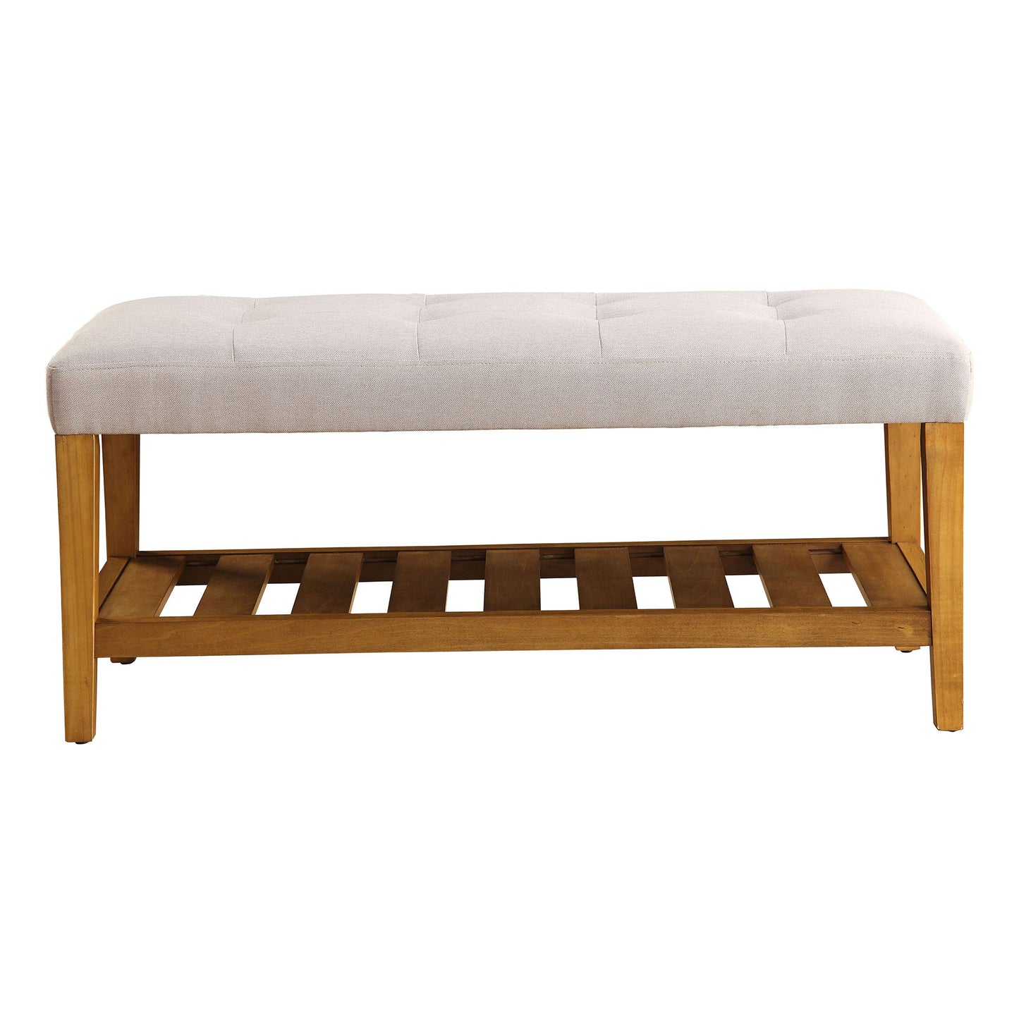 Light Grey & Oak Tufted Bench with Storage