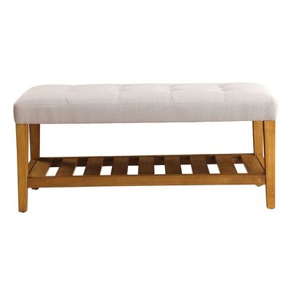 Light Grey & Oak Tufted Bench with Storage