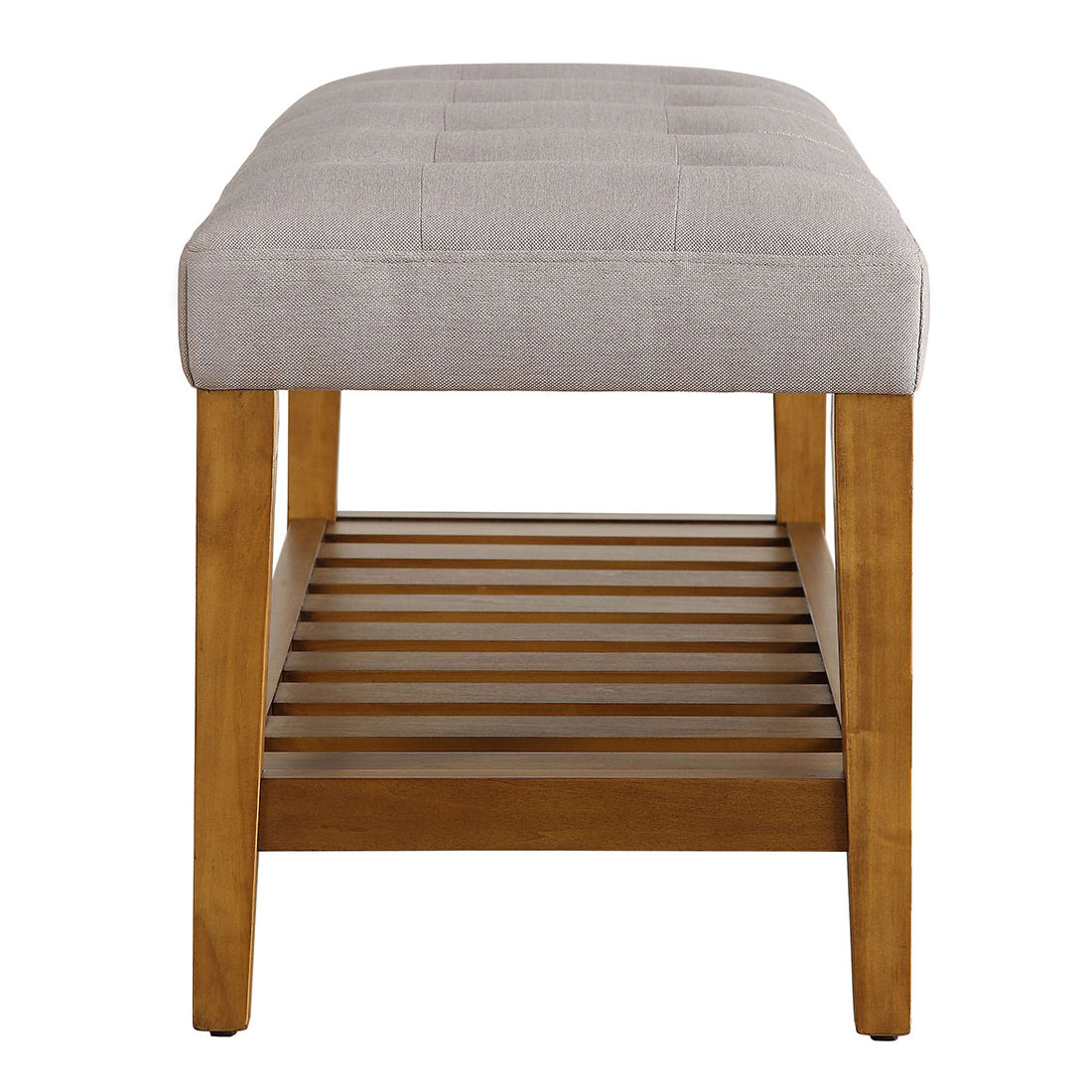 Light Grey & Oak Tufted Bench with Storage