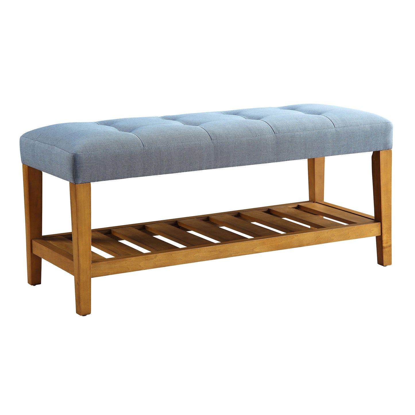 Light Blue Wood Frame Bed Bench with Storage