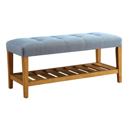 Light Blue Wood Frame Bed Bench with Storage