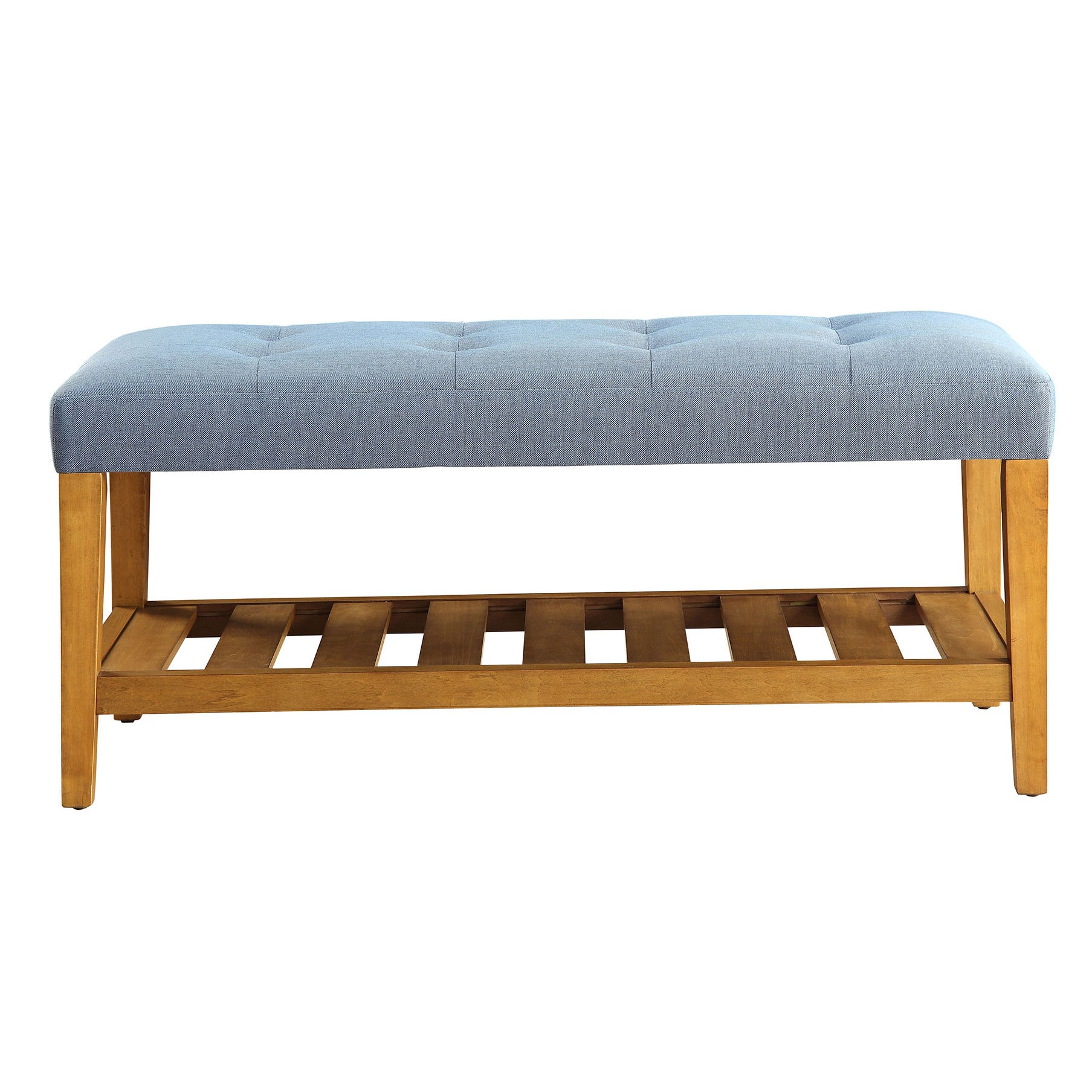 Light Blue Wood Frame Bed Bench with Storage